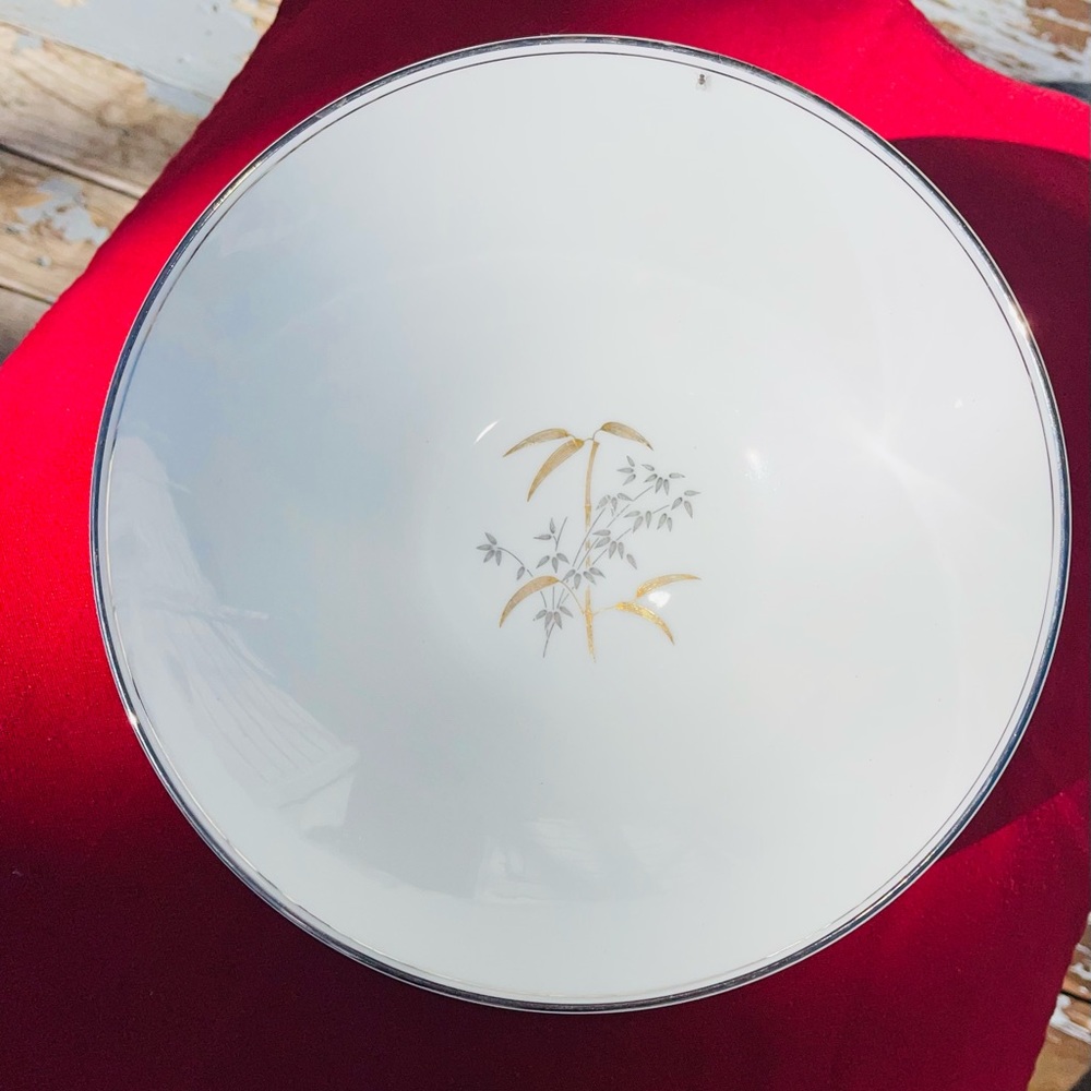 Noritake Porcelain China Serving Bowl Bamburg Platinum Trim 9 In Gold MUST SELL